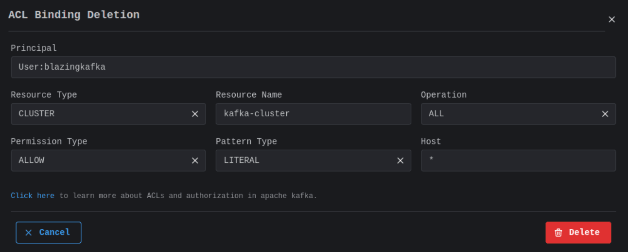 Cluster Delete ACL Listing Image