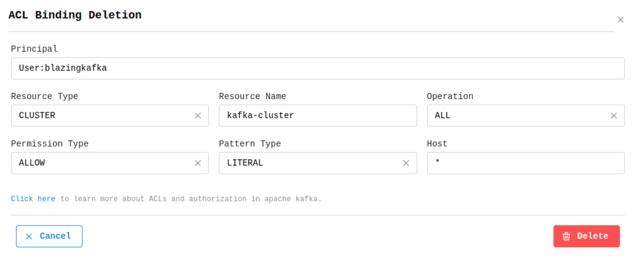 Cluster Delete ACL Listing Image