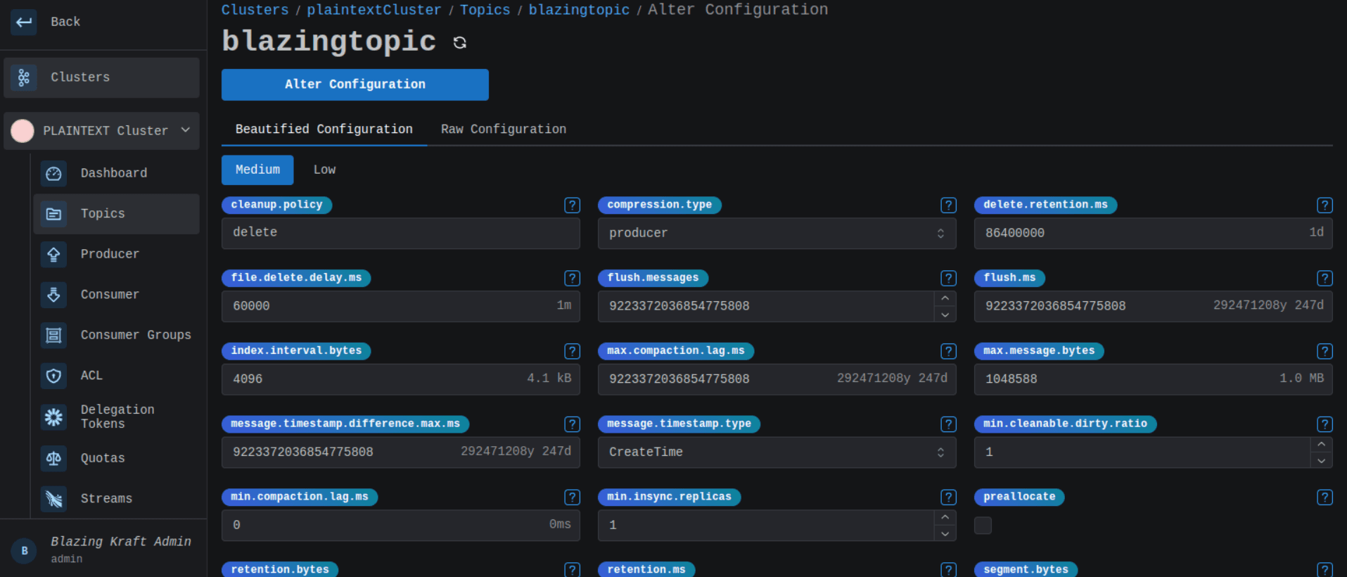 Cluster Topic Alter Configuration Image