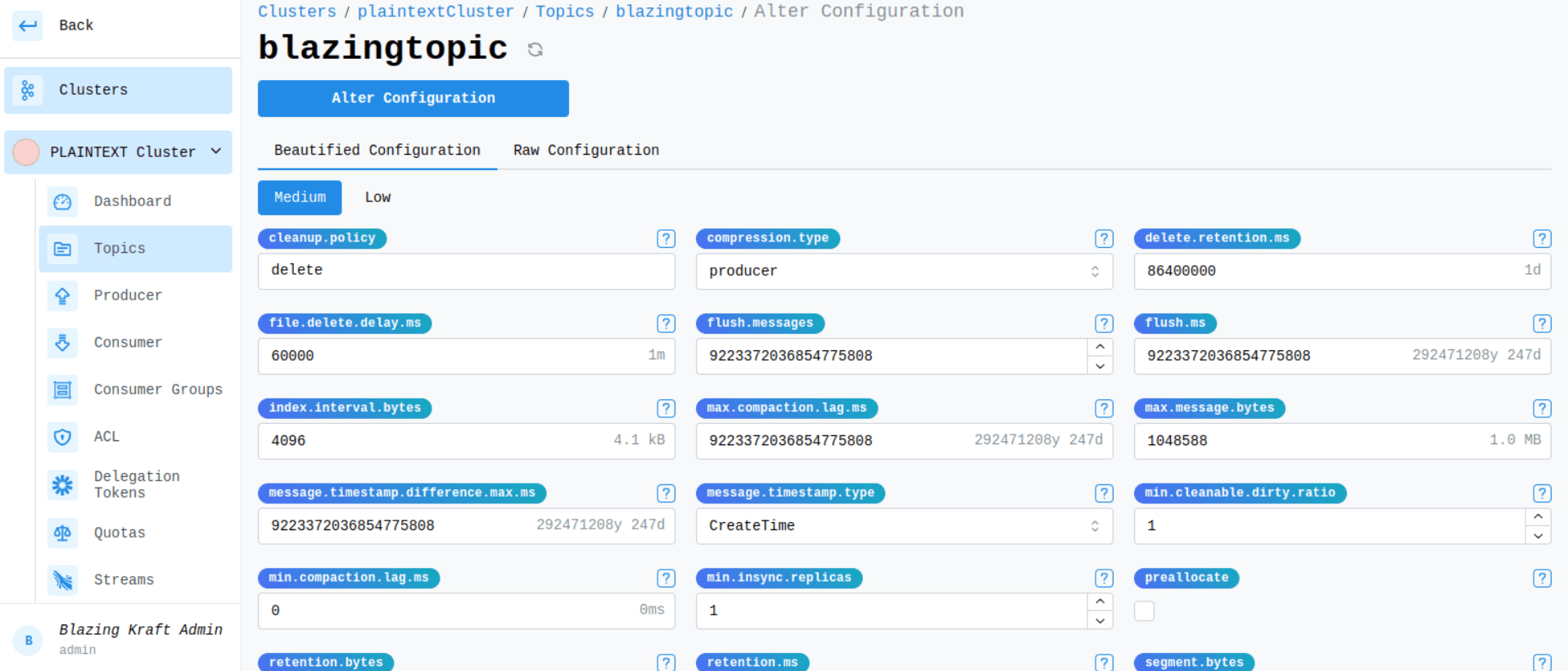 Cluster Topic Alter Configuration Image