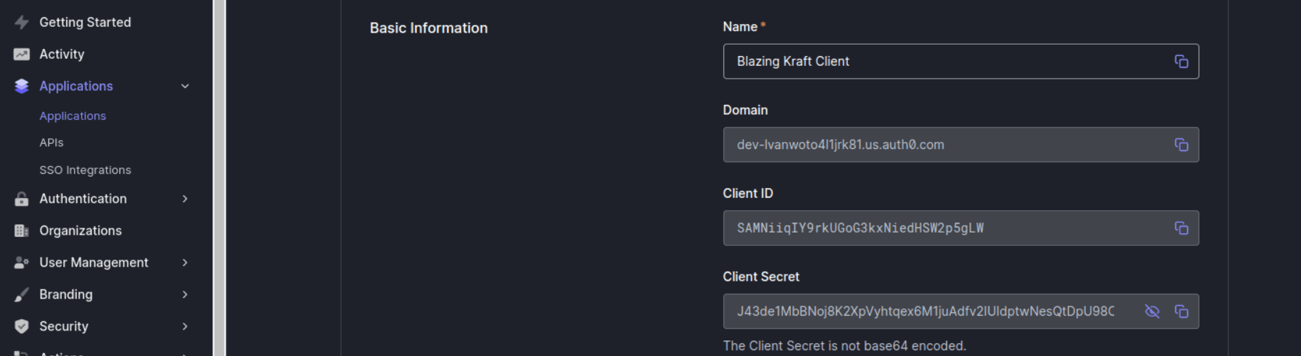 Auth0 Basic Configuration Image