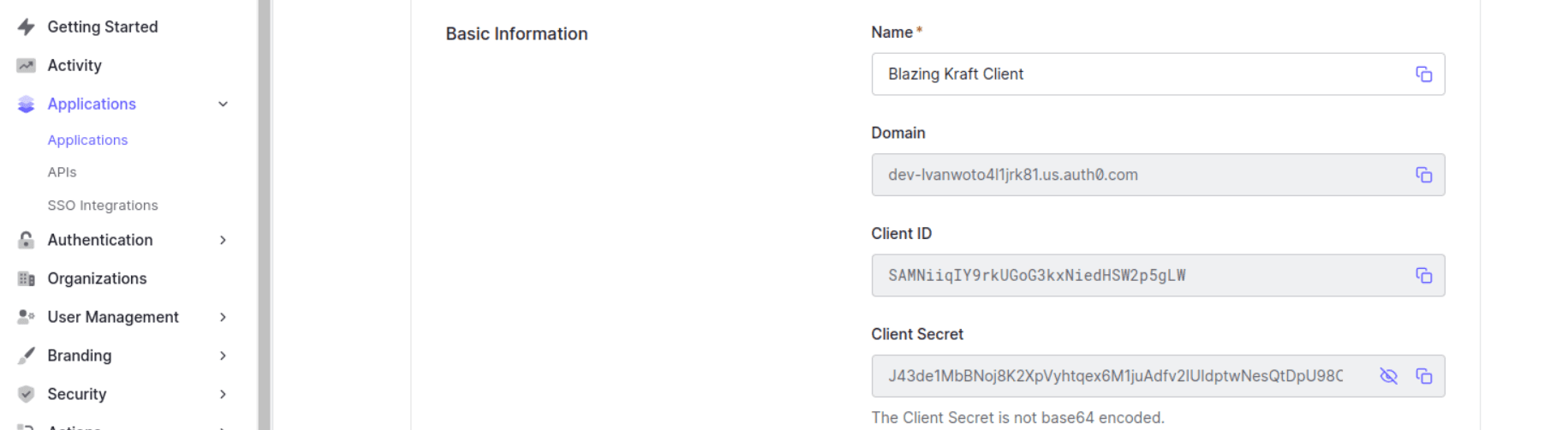 Auth0 Basic Configuration Image