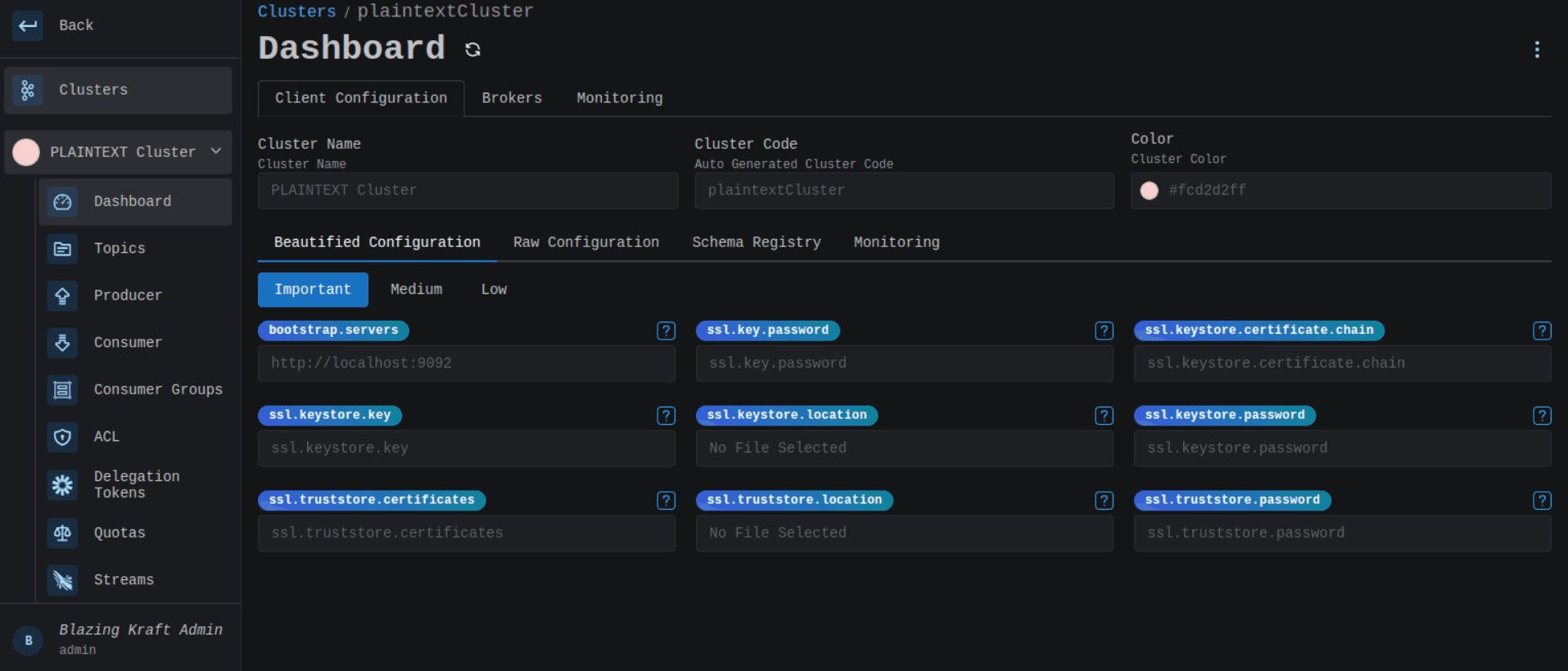 Cluster Dashboard Client Configuration Image