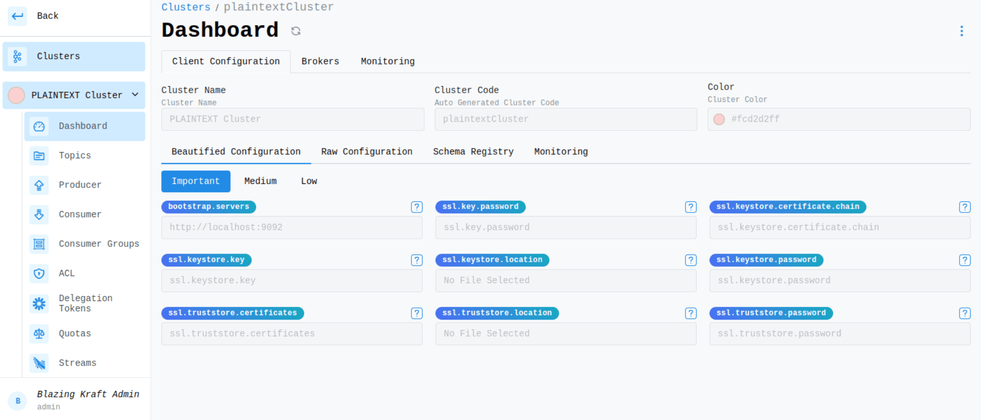 Cluster Dashboard Client Configuration Image