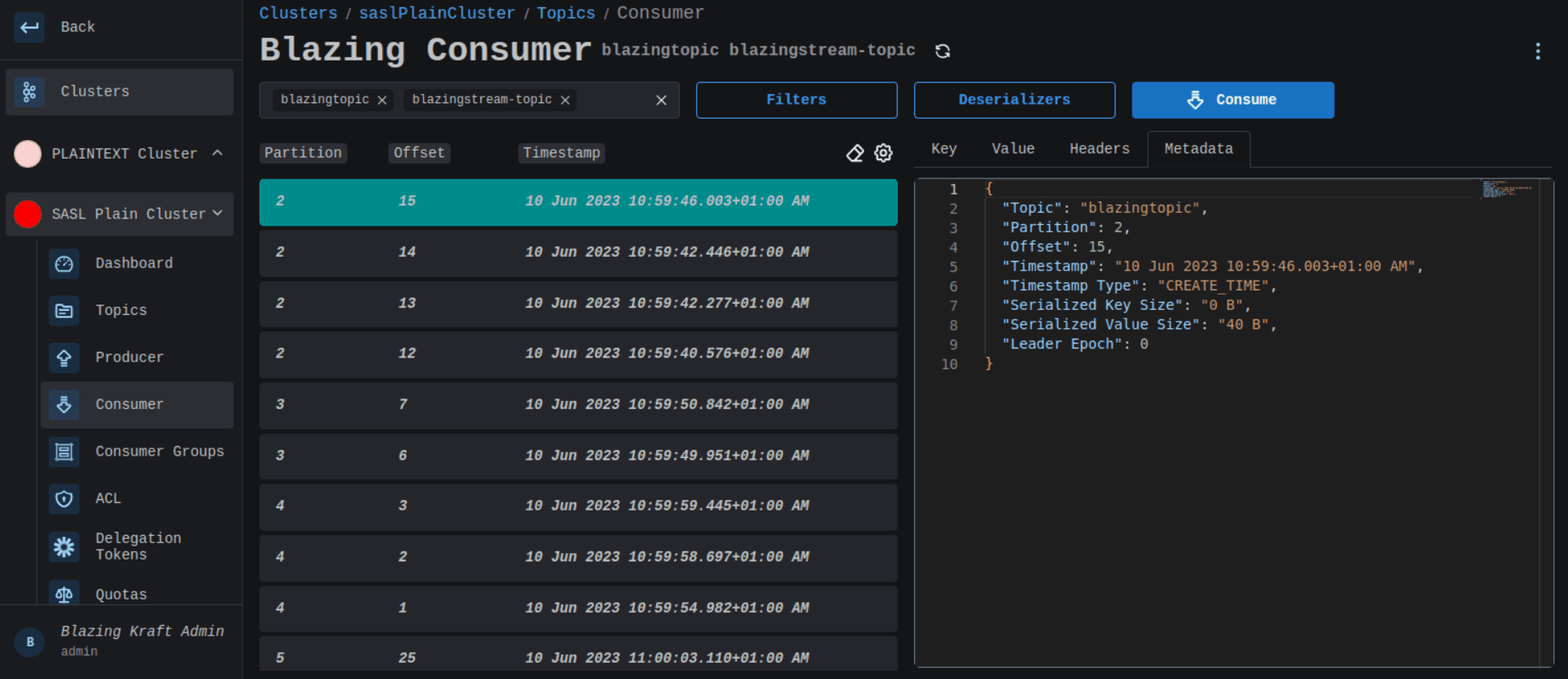 Kafka Consumer Data