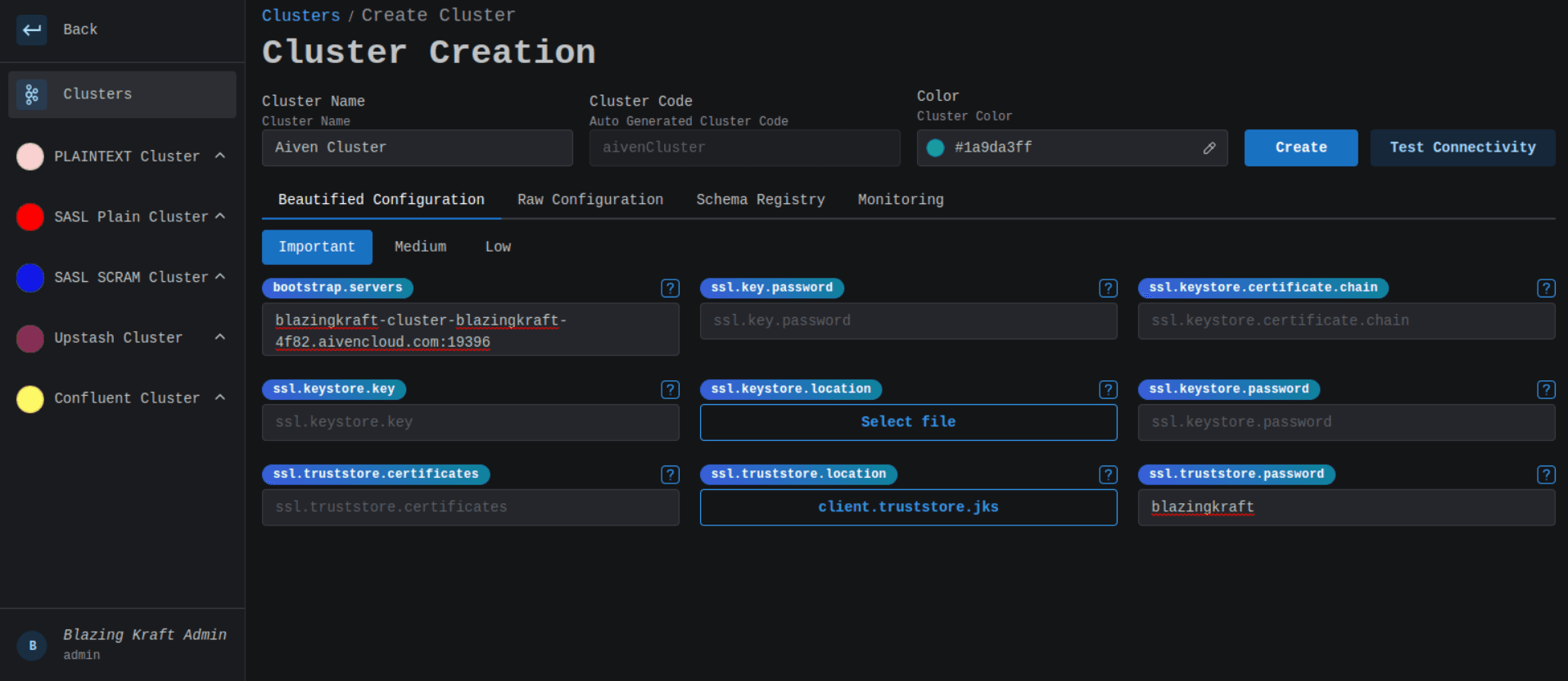 Aiven SASL Main Configuration Image