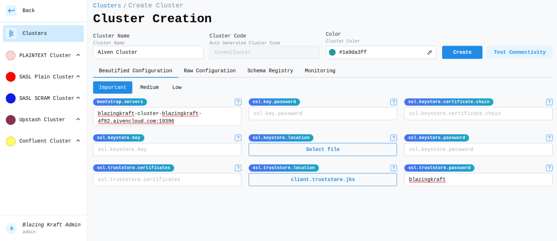 Aiven SASL Main Configuration Image