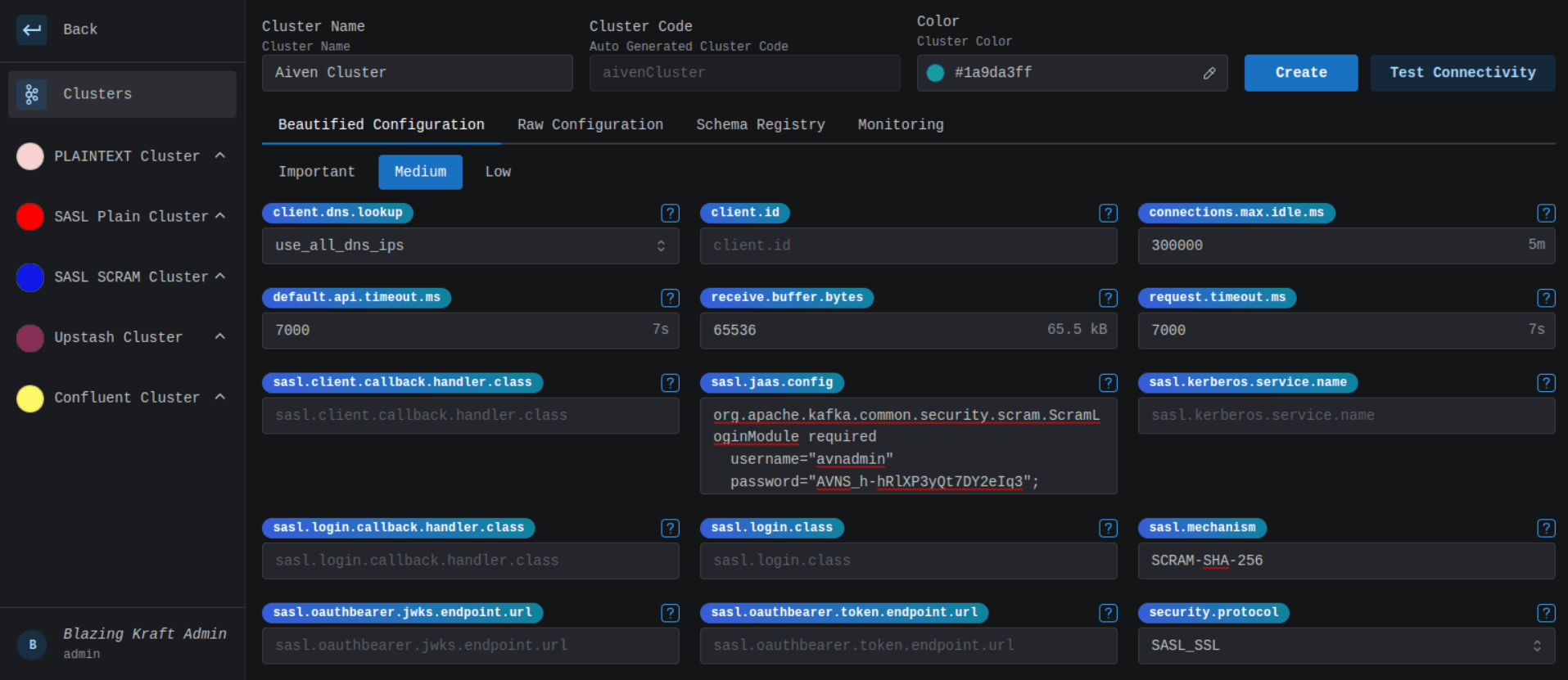 Aiven SASL Configuration Image