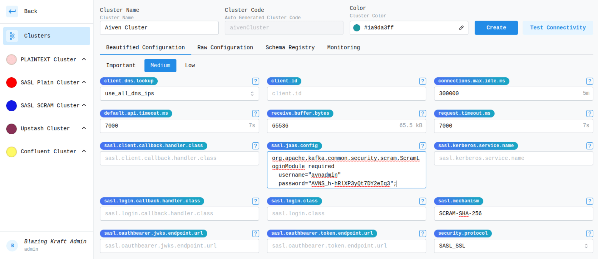 Aiven SASL Configuration Image