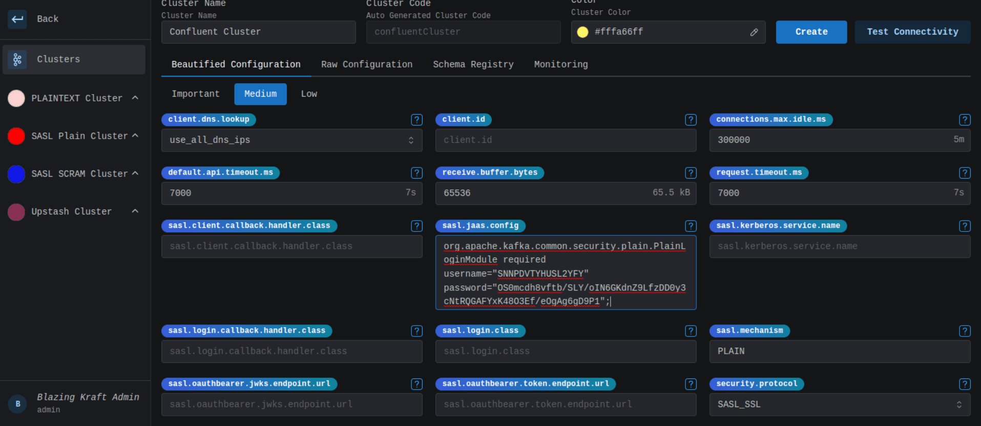 Create Confluent Cluster SASL Configuration Image