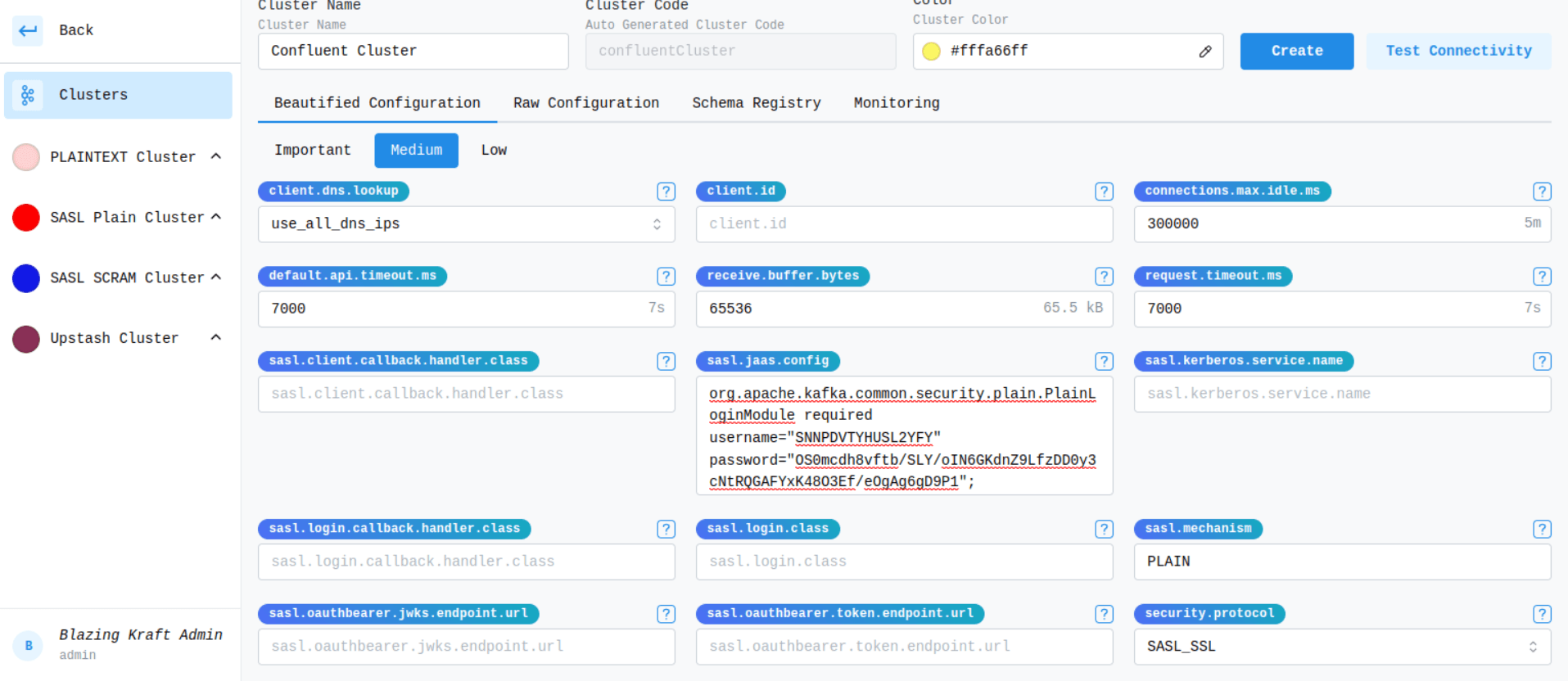 Create Confluent Cluster SASL Configuration Image