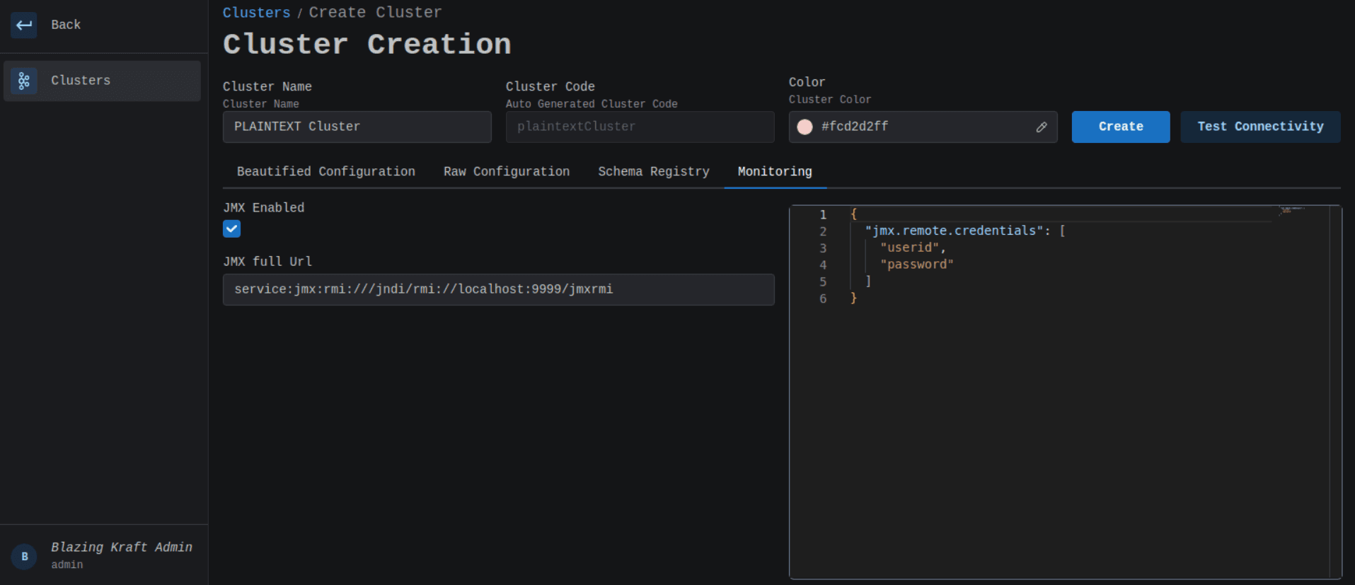 Create Plaintext Cluster JMX Configuration Image