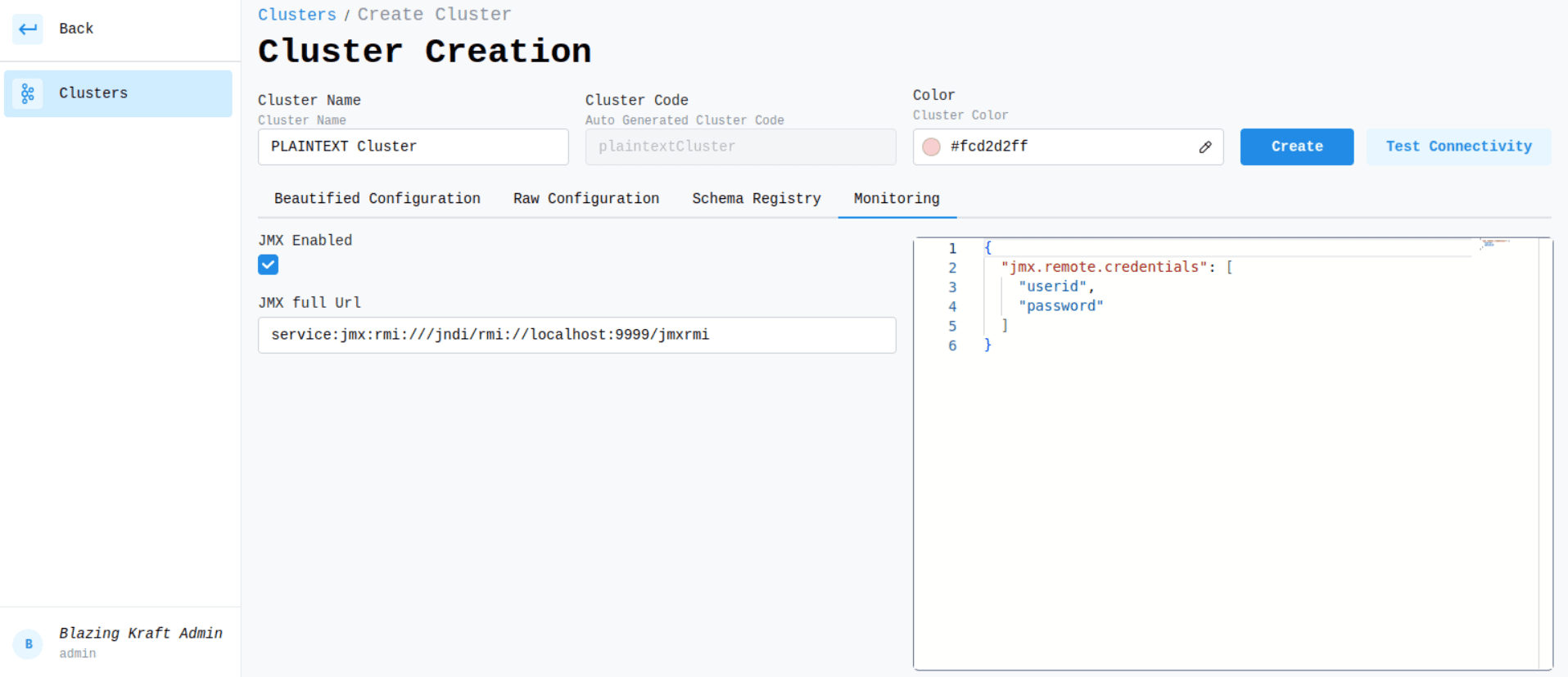 Create Plaintext Cluster JMX Configuration Image