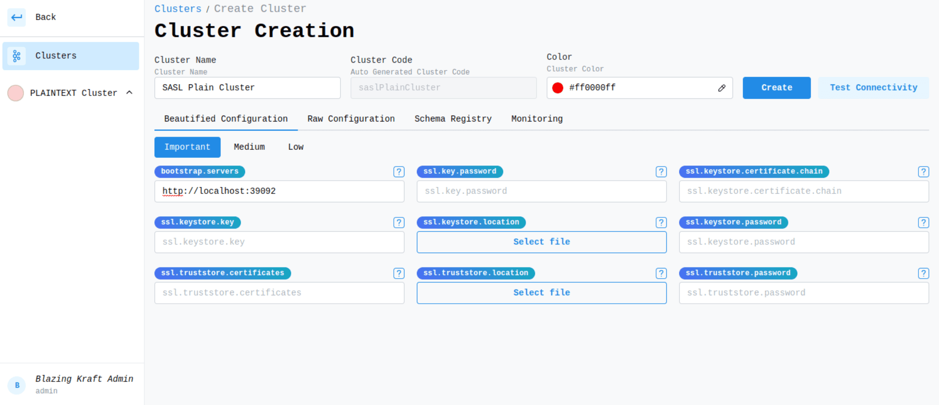 Create SASL Plain Cluster Main Configuration Image