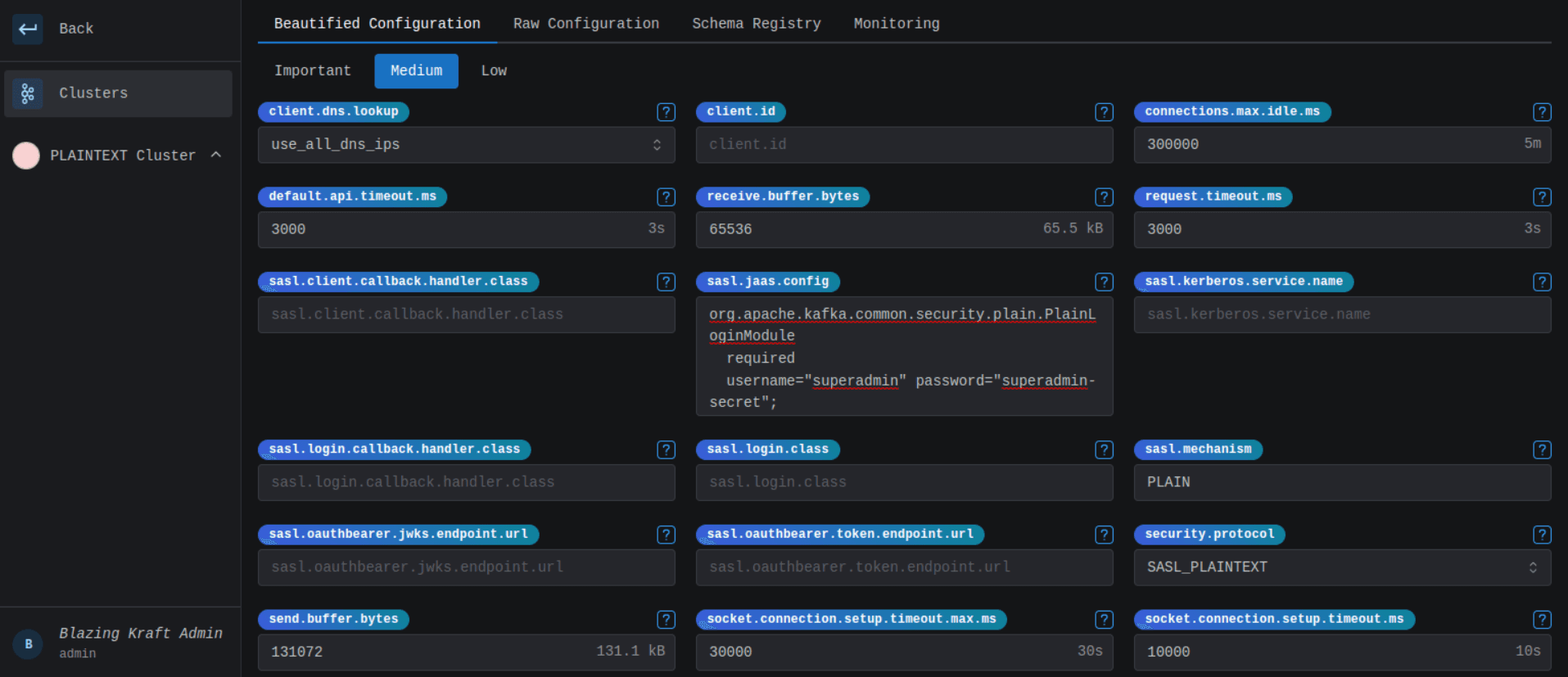 Create SASL Plain Cluster JAAS Configuration Image