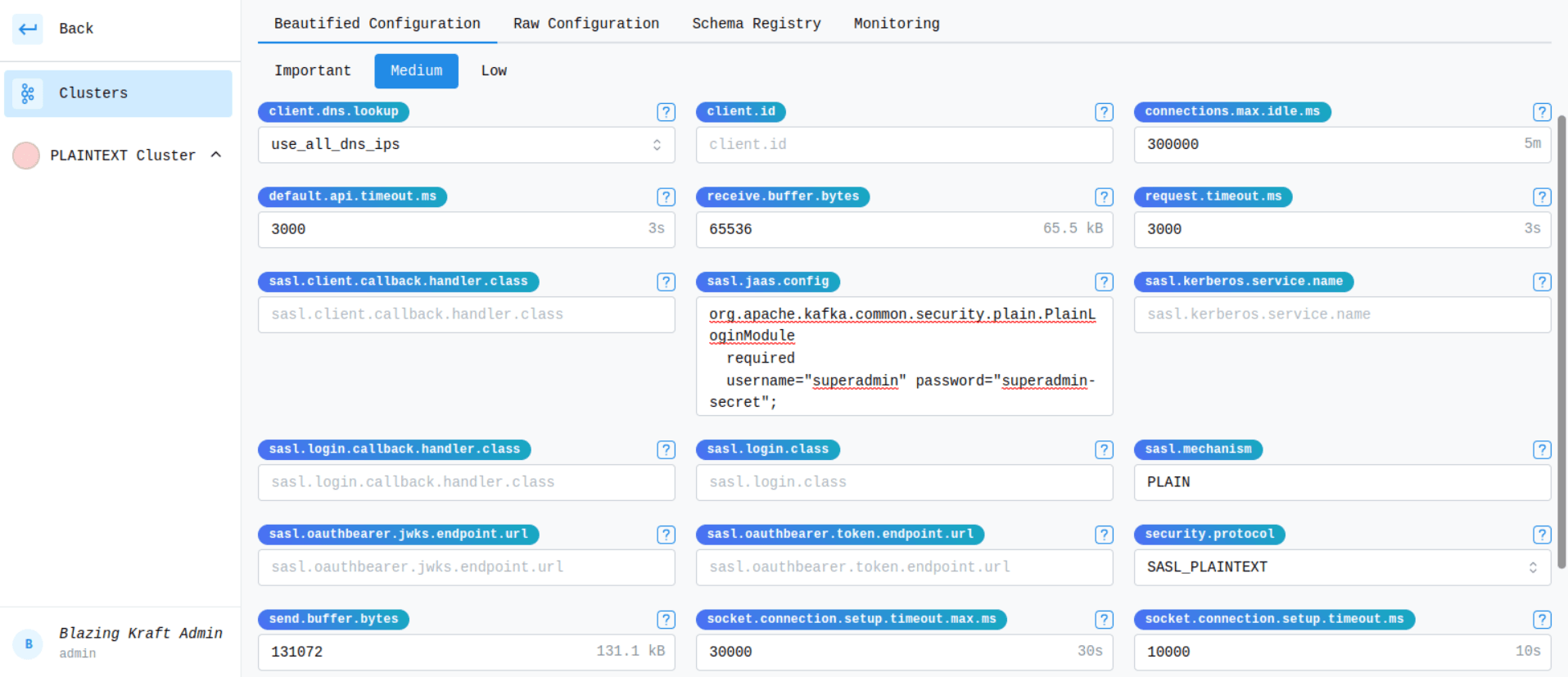 Create SASL Plain Cluster JAAS Configuration Image