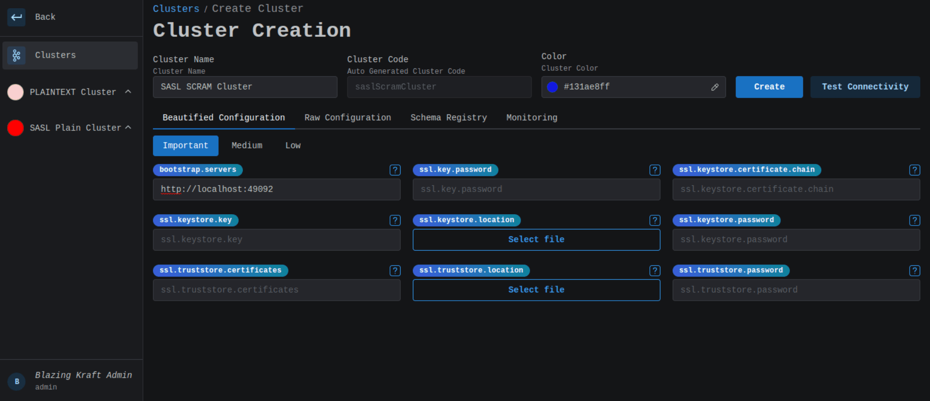 Create SASL SCRAM Cluster Main Configuration Image