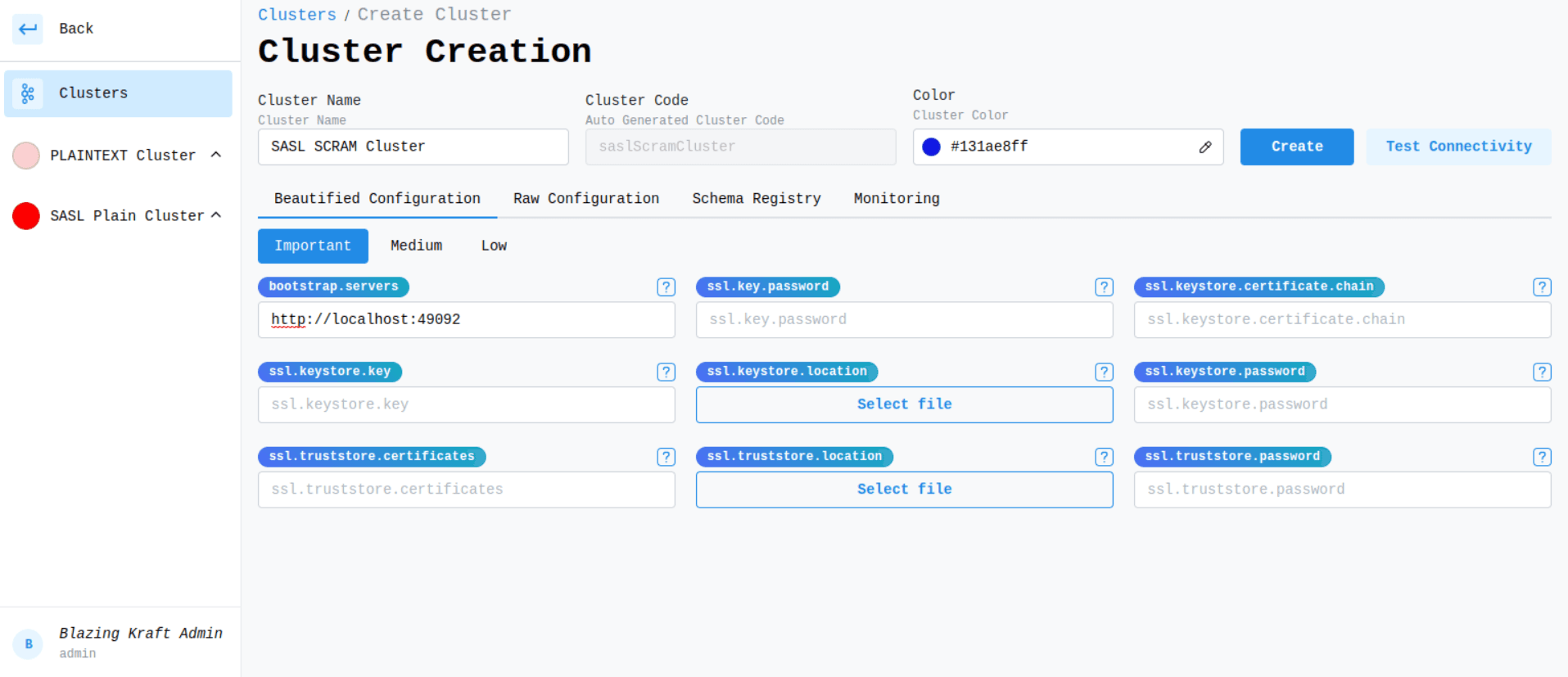 Create SASL SCRAM Cluster Main Configuration Image