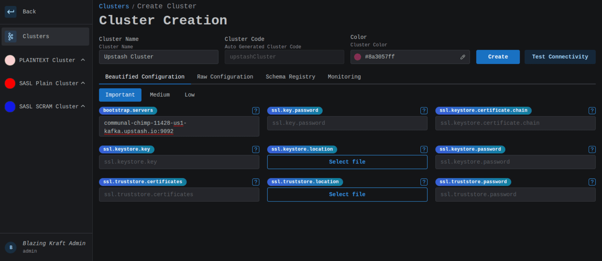 Create Upstash Cluster Main Configuration Image