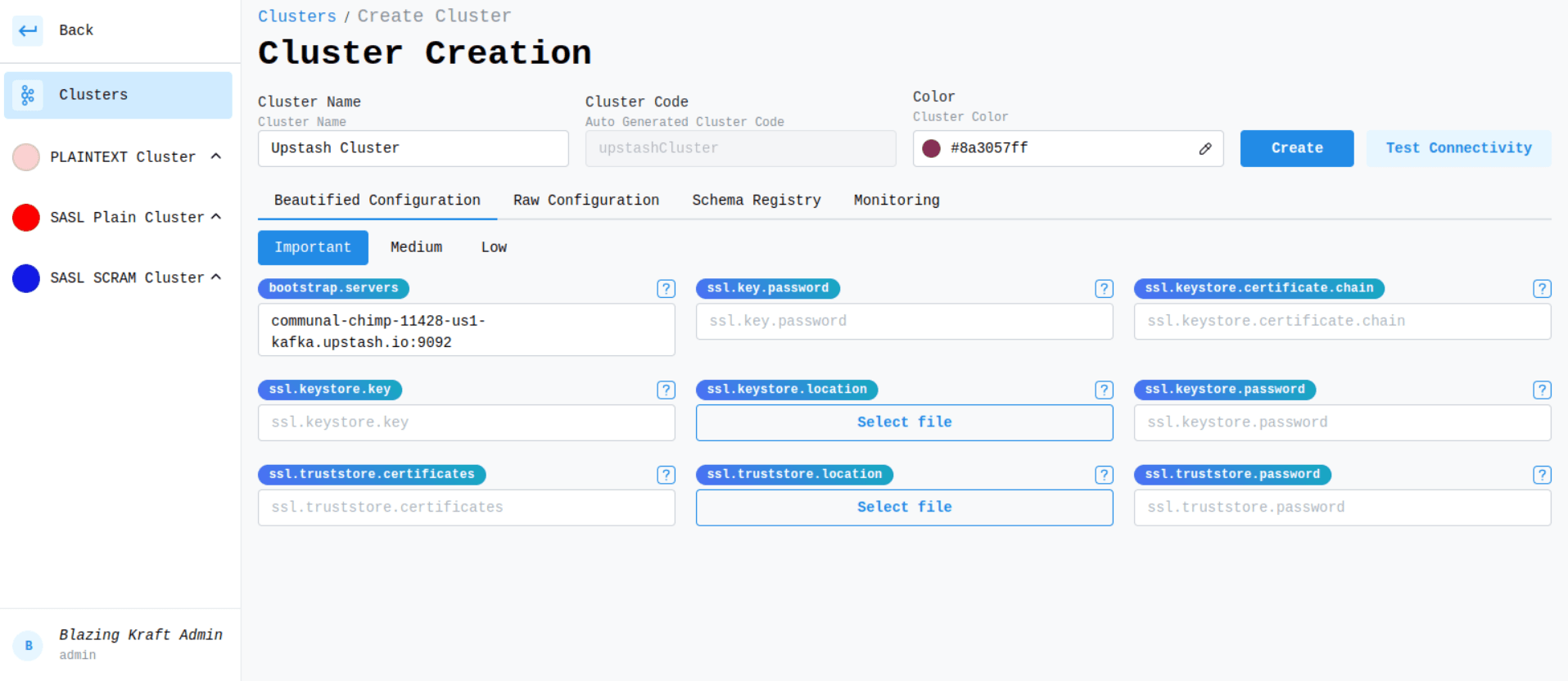 Create Upstash Cluster Main Configuration Image