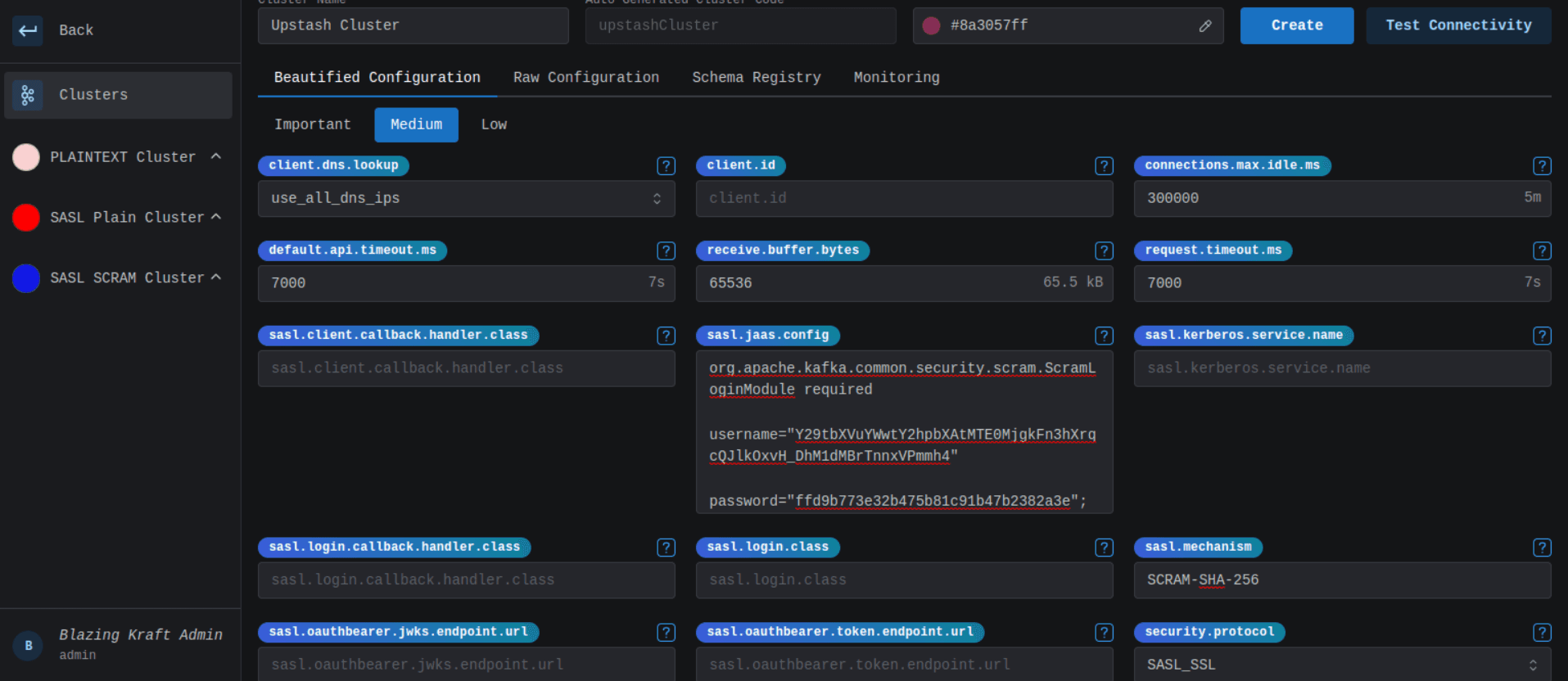 Create Upstash Cluster SASL Configuration Image