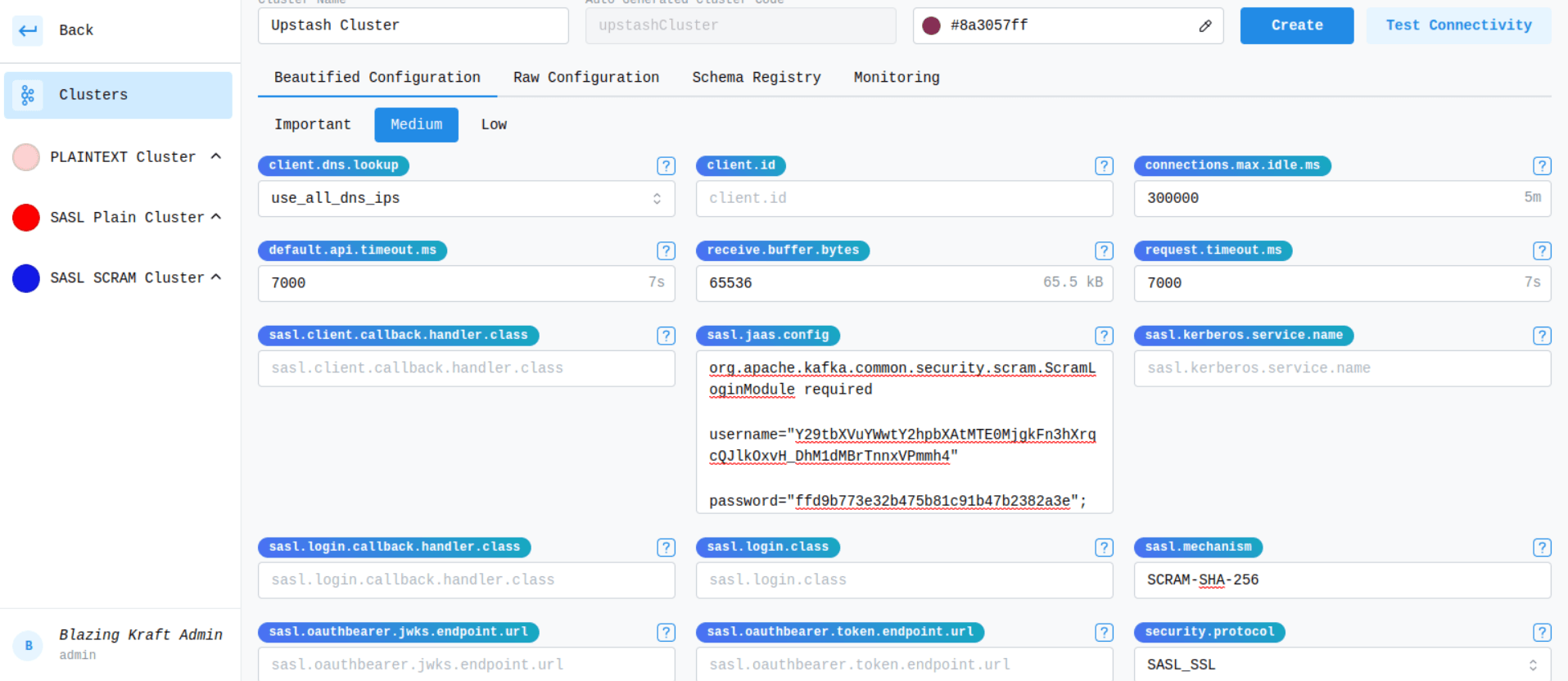 Create Upstash Cluster SASL Configuration Image