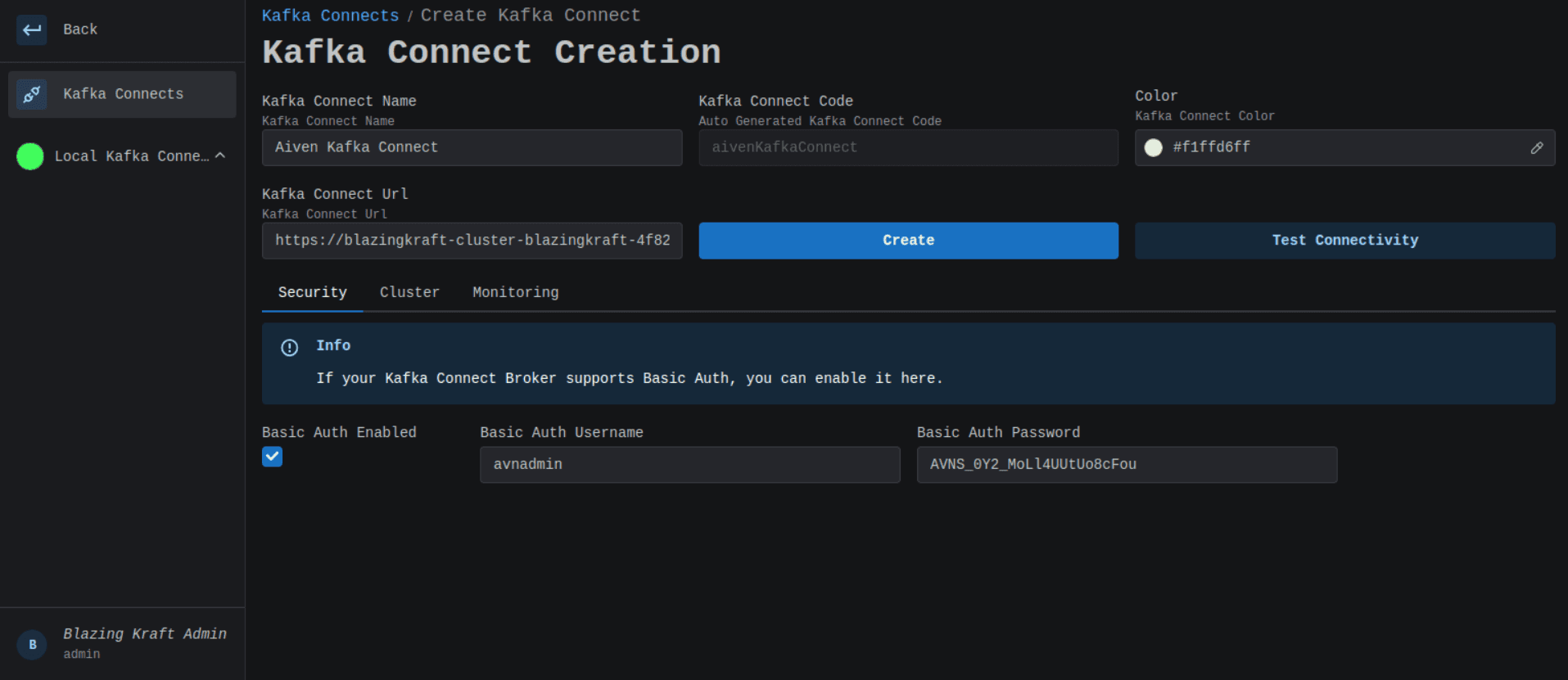 Blazing KRaft Aiven Configuration Image