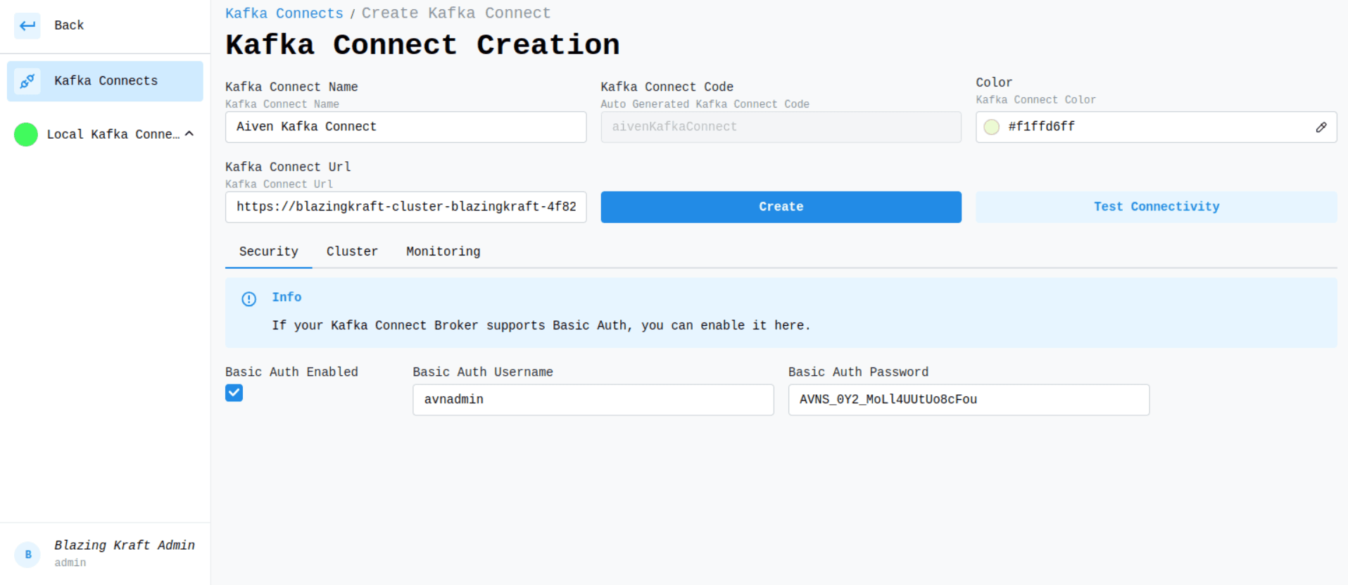 Blazing KRaft Aiven Configuration Image