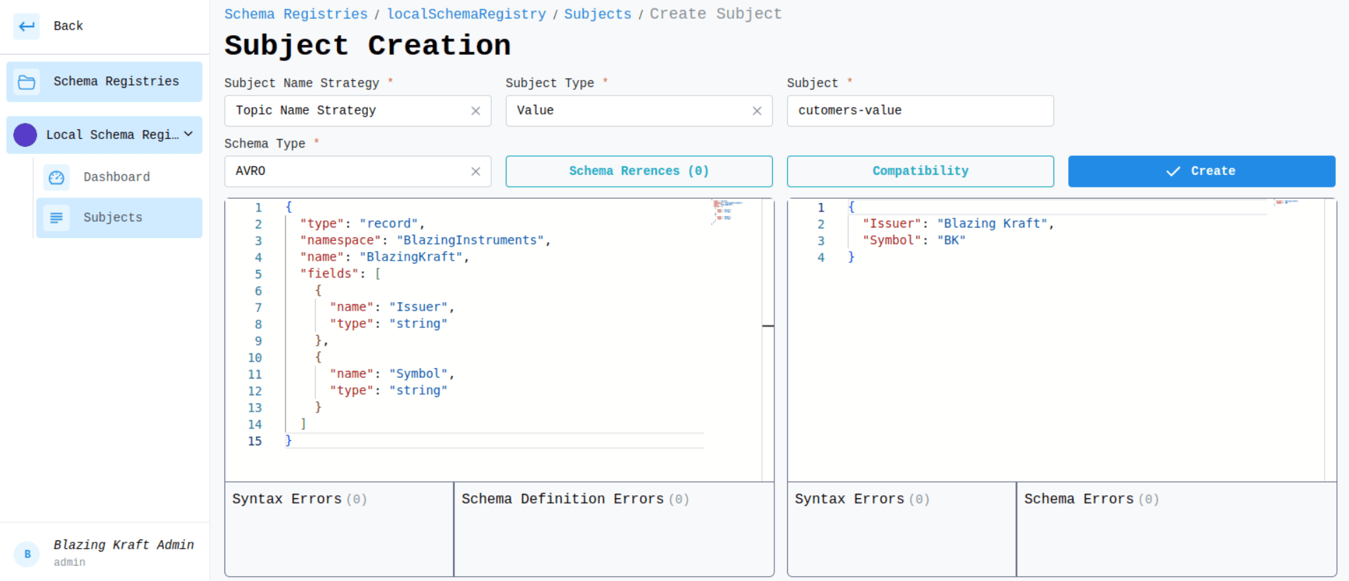 Schema Registry Create Subject AVRO Image