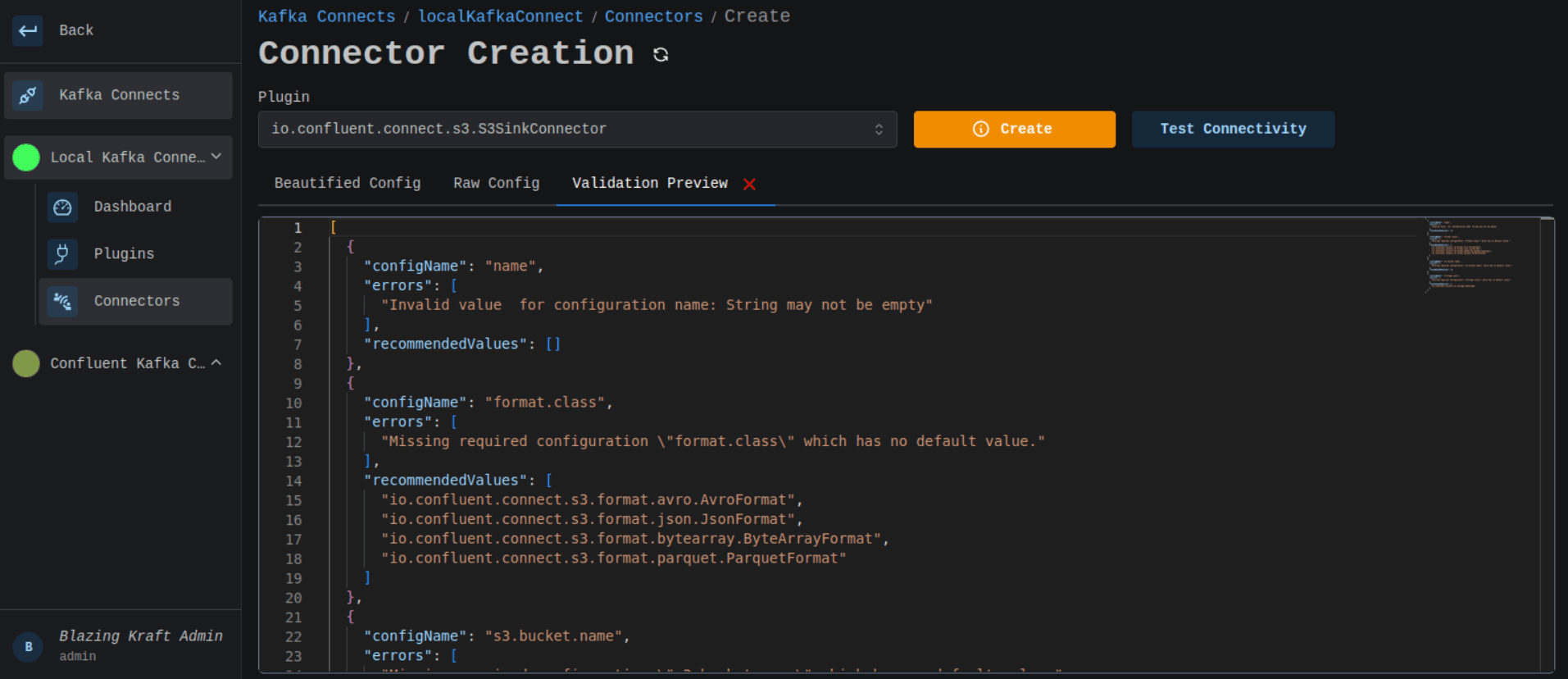 Kafka Connect Create Connector Validation Image