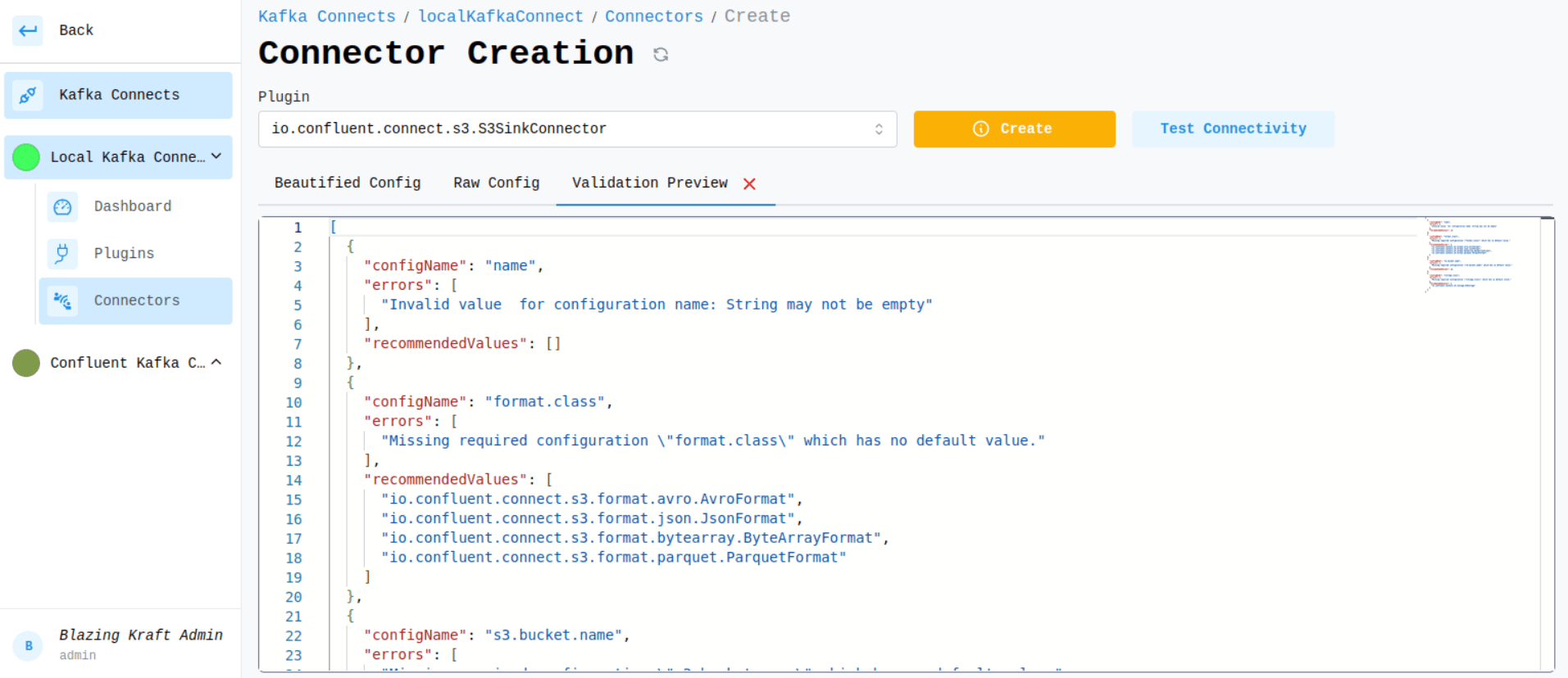 Kafka Connect Create Connector Validation Image