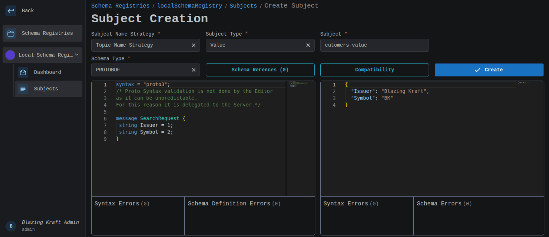 Schema Registry Create Subject PROTOBUF Image