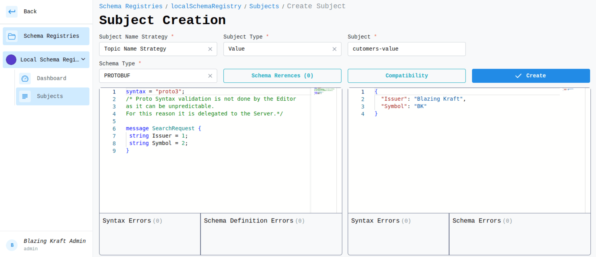 Schema Registry Create Subject PROTOBUF Image