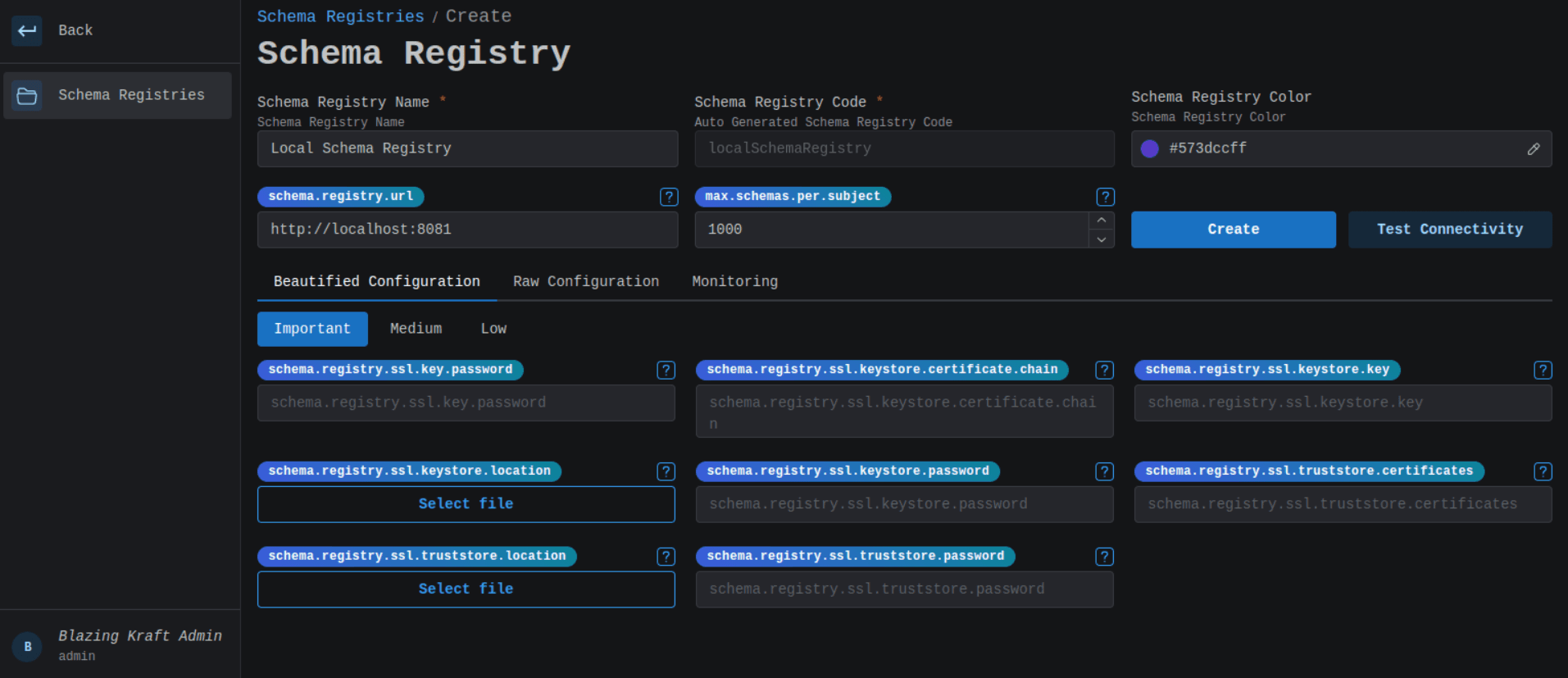 Schema Registry Local Main Configuration Image