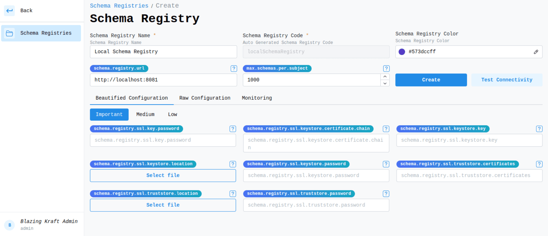 Schema Registry Local Main Configuration Image