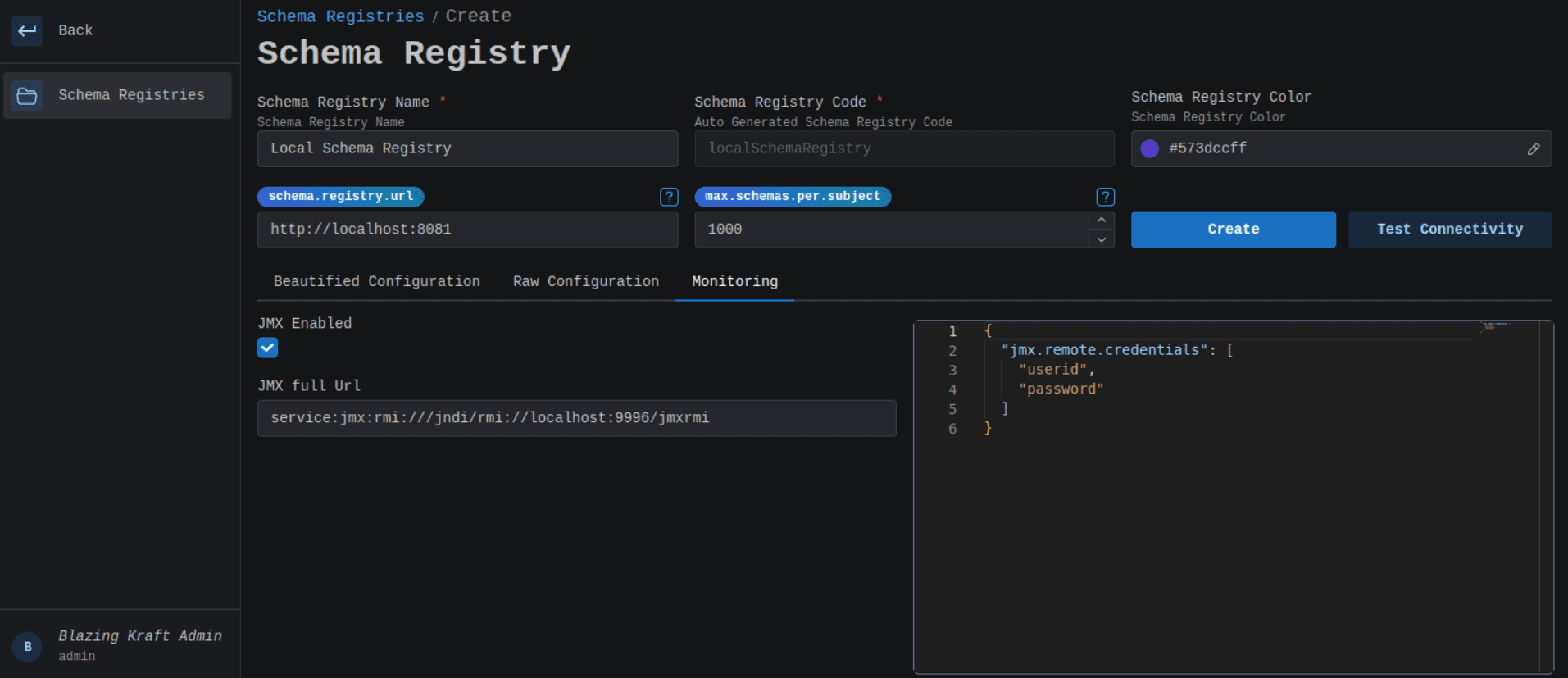 Schema Registry Local JMX Configuration Image