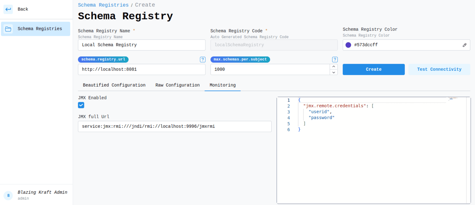 Schema Registry Local JMX Configuration Image