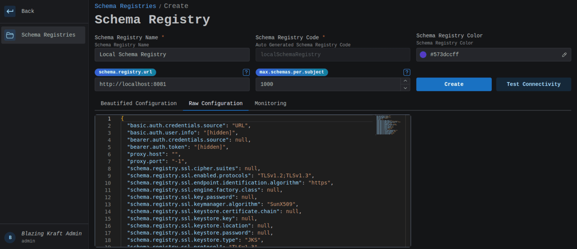 Schema Registry Local Raw Configuration Image