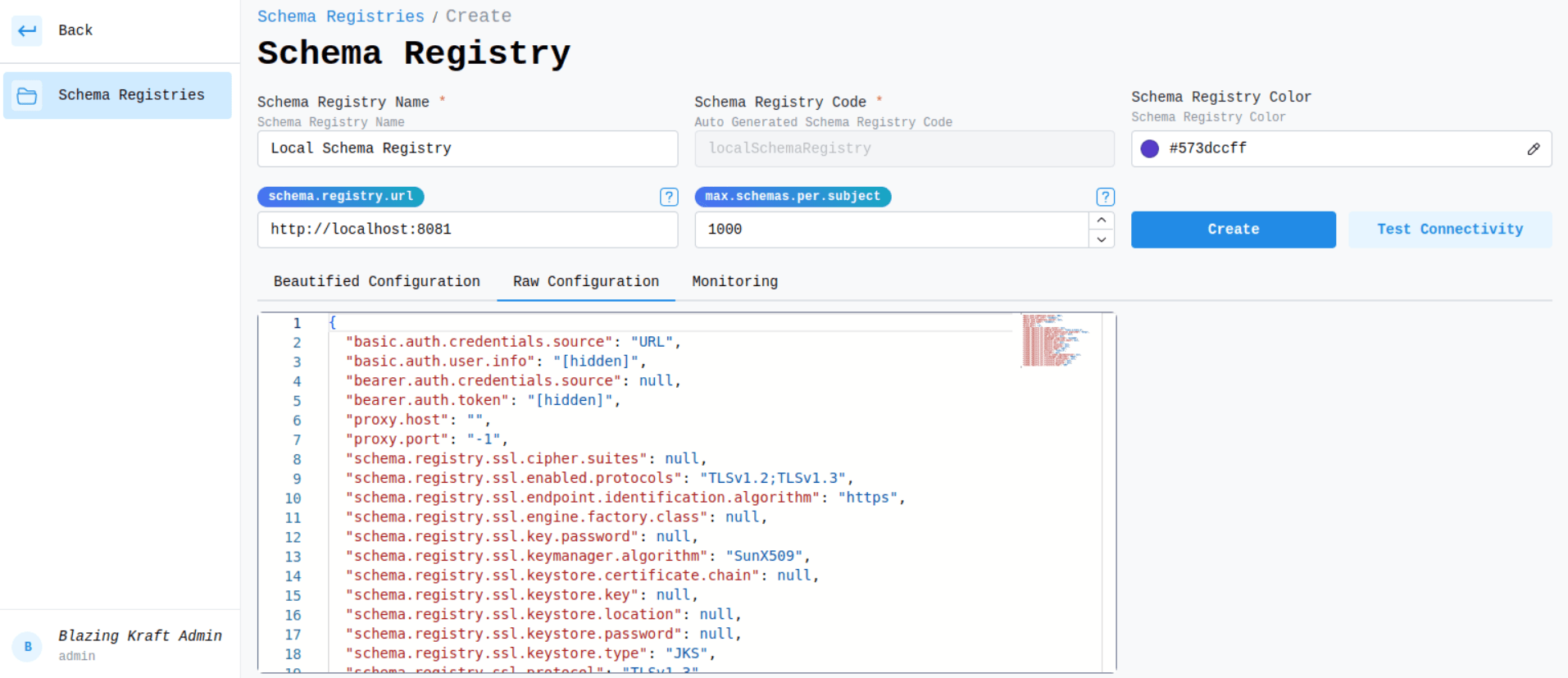 Schema Registry Local Raw Configuration Image