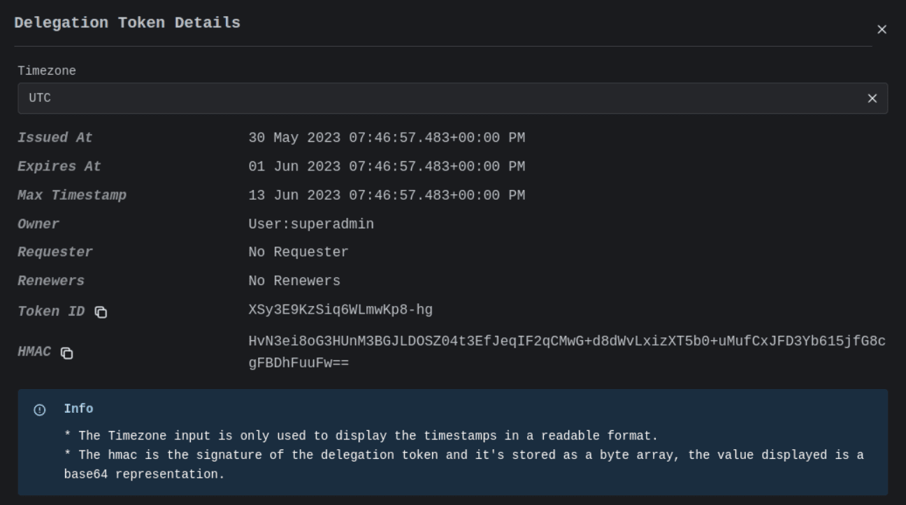 Cluster Delegation Token Details Image