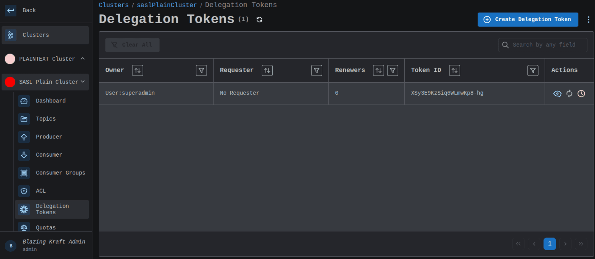 Cluster Delegation Tokens Listing Image