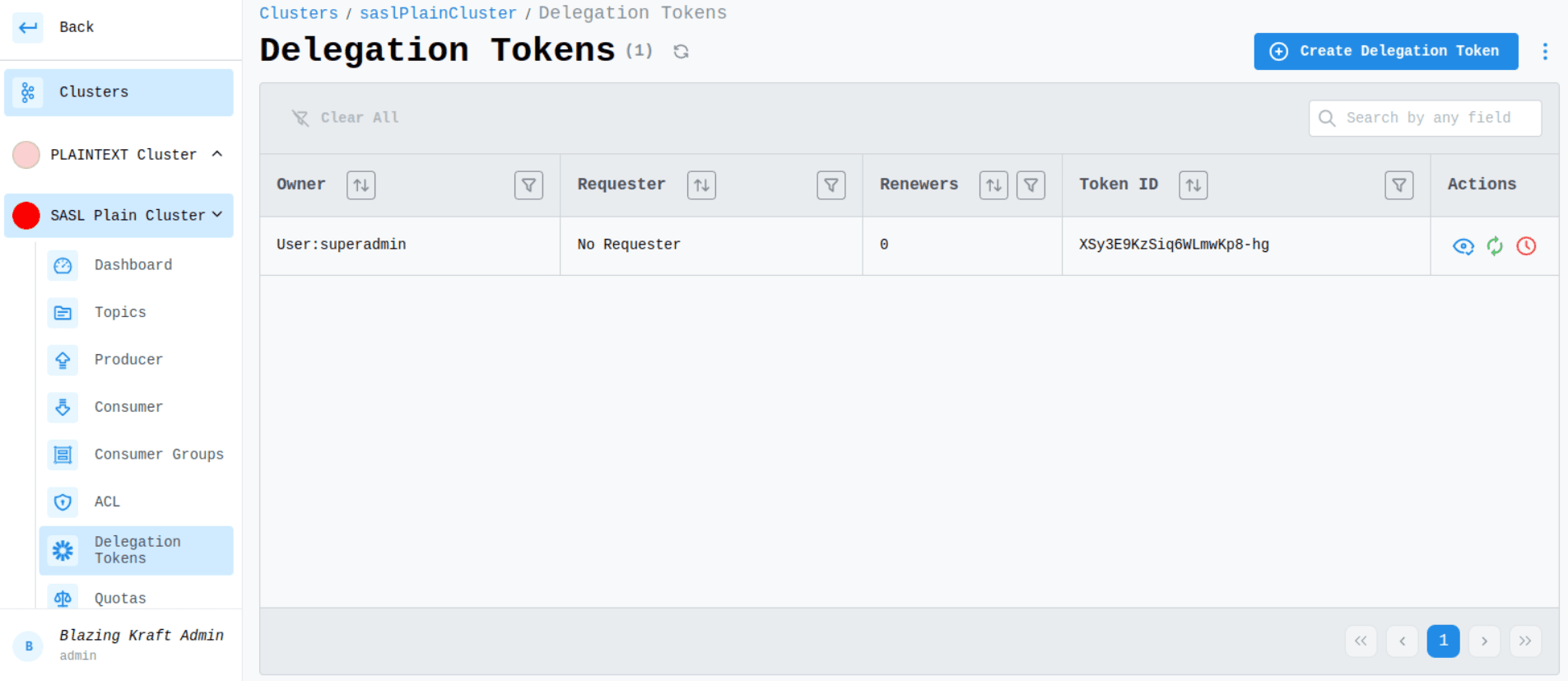 Cluster Delegation Tokens Listing Image