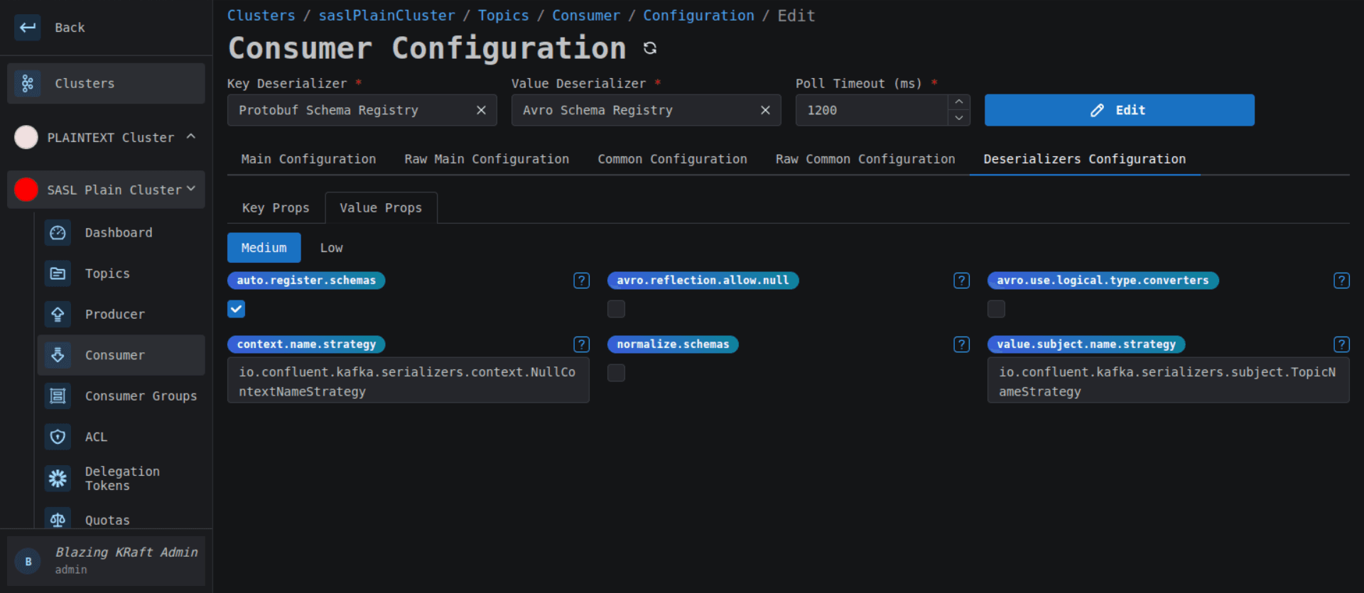 Cluster Consumer Value Schema Registry Configuration Image