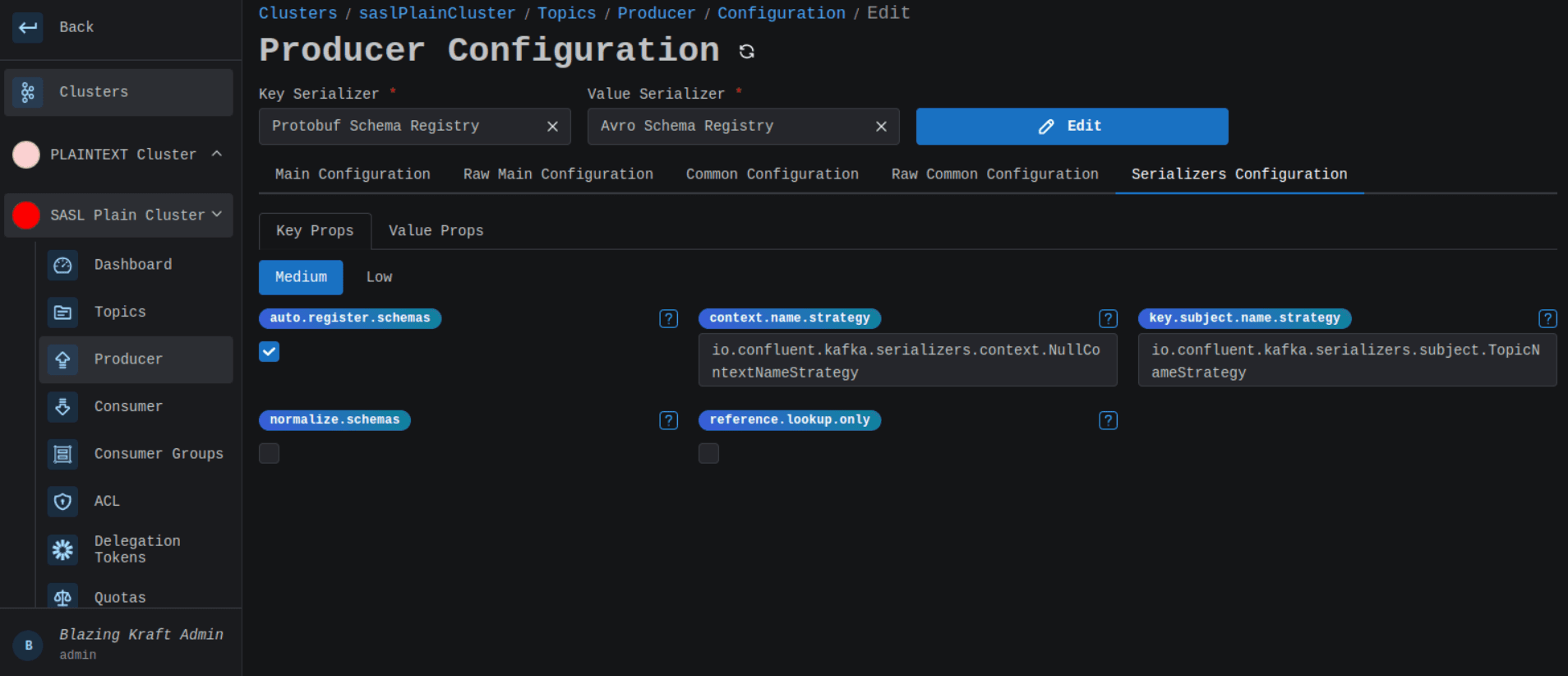 Cluster Producer Key Schema Registry Configuration Image