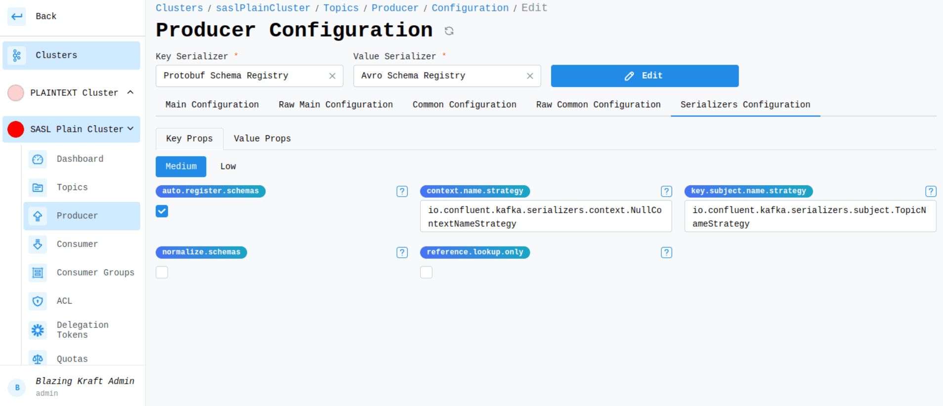 Cluster Producer Key Schema Registry Configuration Image