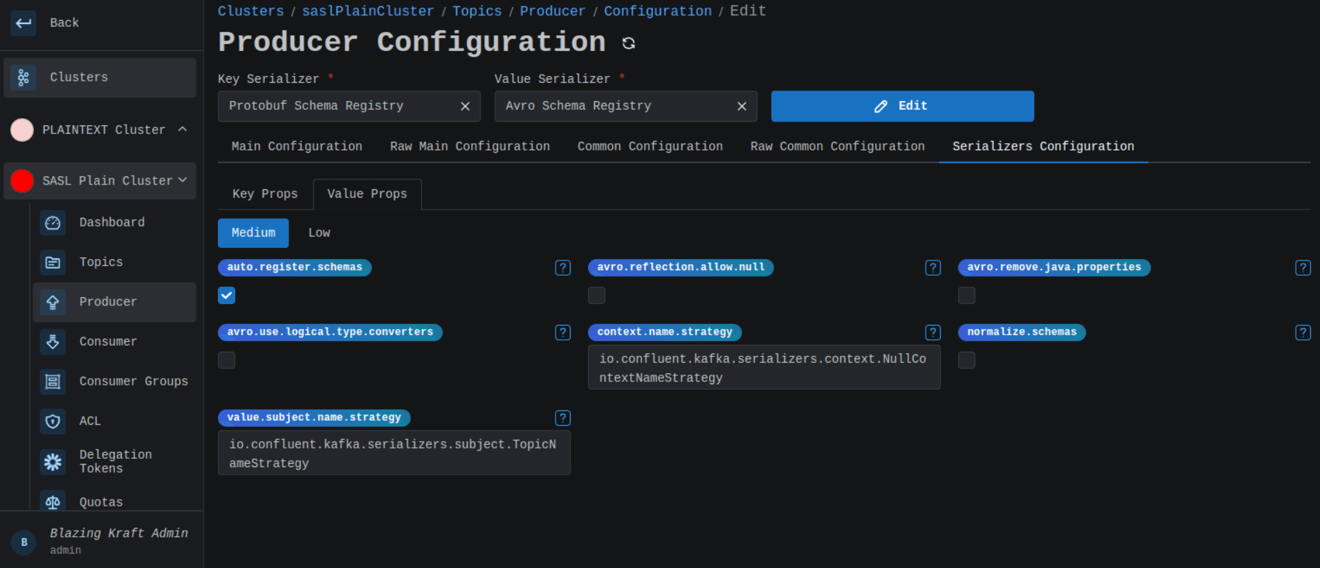 Cluster Producer Value Schema Registry Configuration Image