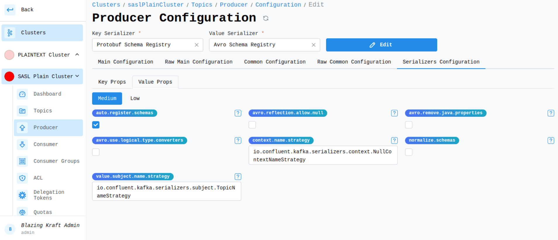 Cluster Producer Value Schema Registry Configuration Image