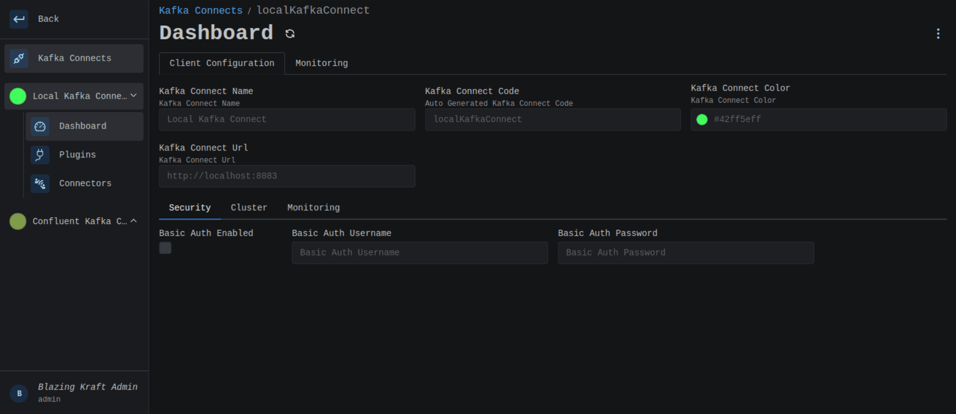 Kafka Connect Dashboard Main Configuration Image