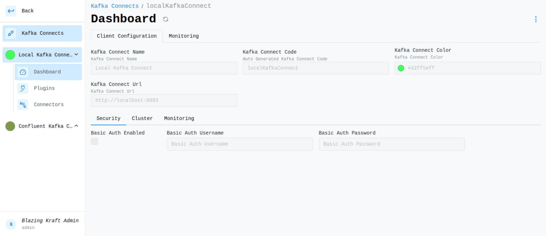 Kafka Connect Dashboard Main Configuration Image