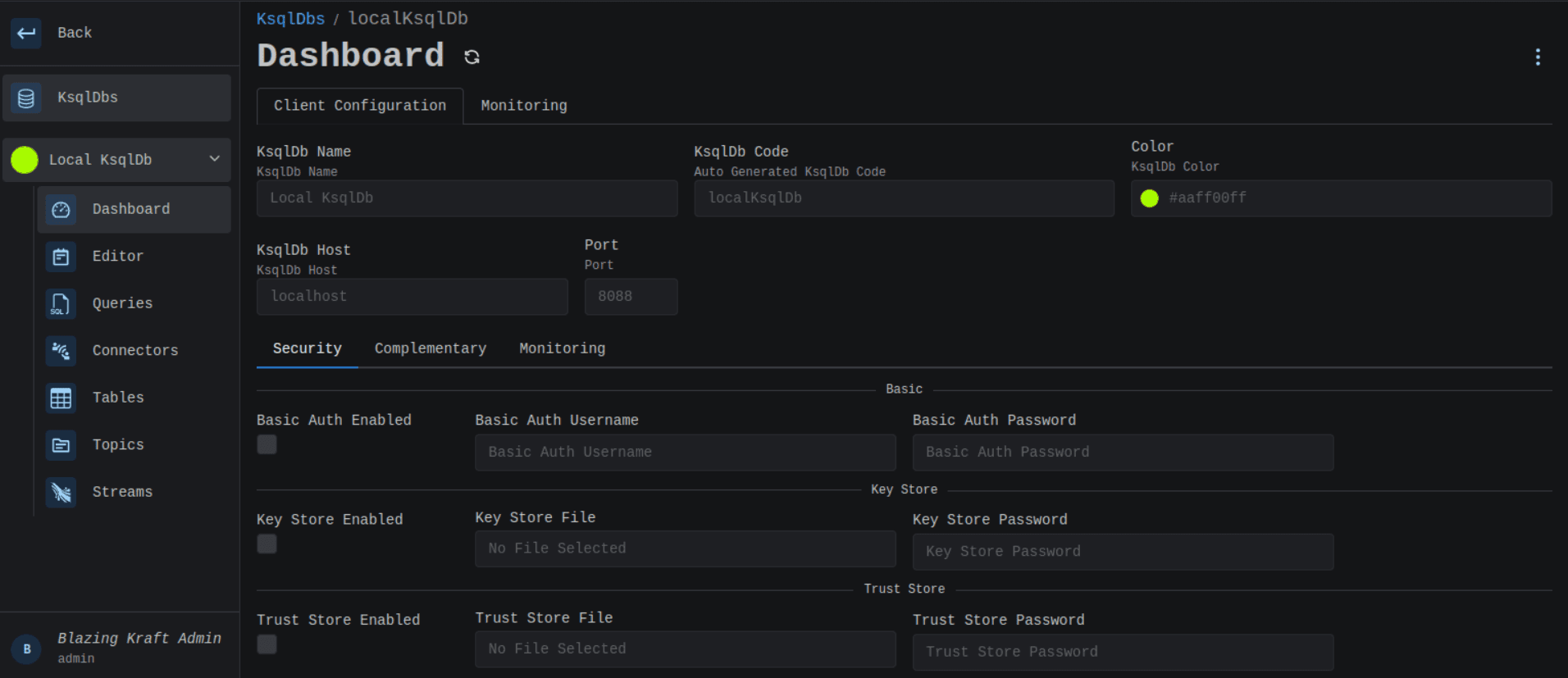 KsqlDB Dashboard Client Configuration Image